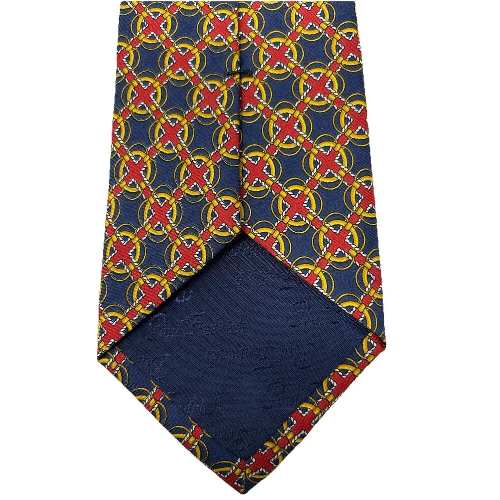 Paul Fredrick Silk Geometric Red‎ Yellow Blue Pattern Necktie  58.5